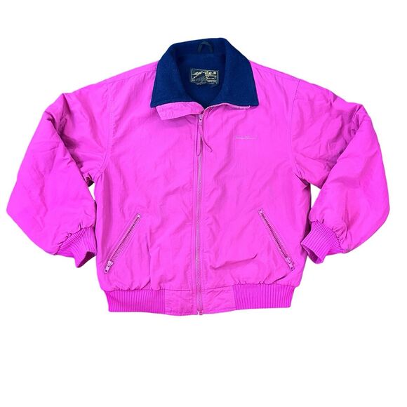 Vintage Eddie Bauer Womens Medium Pink Nylon Fleece Lined Mock Neck Jacket - Picture 1 of 8